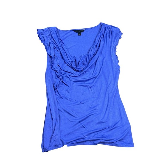 Banana Republic Blue  Asymmetric Draped Ruffle Blouse Top size L Women's - Picture 2 of 11